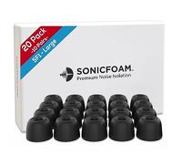 SONICFOAM Puntas de espuma viscoelástica para auriculares de, aislamiento de ruido, almohadillas de espuma de repuesto, paquete de 20 para auriculares intraurales (SF1 grande, negro)