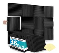 Sonicreative Paquete de 36 paneles de espuma acústica de cuña de 2 x 12 x 12 pulgadas, alta densidad, 25 kg/m³, paneles de espuma a prueba de sonido de recuperación rápida para paredes con 180