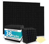 Sonicreative Paquete de 36 paneles de espuma acústica pirámide de 2 x 12 x 12 pulgadas, alta densidad, 25 kg/m³, paneles de espuma a prueba de sonido de recuperación rápida para paredes con 180