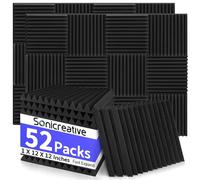 Sonicreative Paquete de 52 paneles de espuma acústica de 1 x 12 x 12 pulgadas, paneles de espuma a prueba de sonido para paredes, paneles de pared insonorizados de cuña paneles acústicos a prueba de