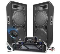 Sonido DJ BM Bmsonic Amplificador 4000W, par de altavoces pasivos LSC215 4000W, mesa de mezcla, auriculares DJ, cables, micrófono