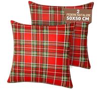 Sonit - Fundas de cojín navideñas para sofá, salón y dormitorio - 2 unidades - Fundas de cojín fabricadas en Italia - Fundas de cojín de tartán navideño 50 x 50 cm