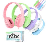 Sonitum Auriculares Escolares para niños con micrófonos, Paquete de 5 Auriculares con Cable de 3,5 mm para escuelas, cómodos Auriculares con Cable para niños con micrófonos en línea, Auriculares