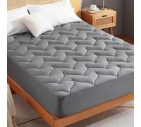 Sonive Protector de colchón de 140 x 200 cm, funda protectora de colchón antiarrugas para colchones de hasta 30 cm, cubrecolchón lavable a máquina a 45 °C, color gris