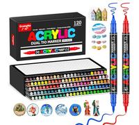 Sonlaryin 120 Colores Rotuladores Acrilicos Permanentes(Punta de pincel y punta fina), Rotuladores de Pintura Acrílica Pincel para Pintar Piedras, Tela, Cerámica, Vidrio, Madera, Metal
