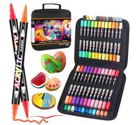 Sonlaryin Rotuladores Acrilicos 48 Colores 48 Piezas, Rotuladore de Pintura Acrílica Doble Punta con Fina y Pincel, Rotuladores para Roca, Cristal, Cerámica, Plastico, Tela, Metal