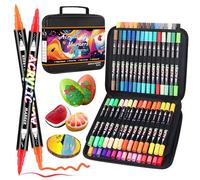 Sonlaryin Rotuladores Acrilicos 60 Colores 60 Piezas, Rotuladore de Pintura Acrílica Doble Punta con Fina y Pincel, Rotuladores para Roca, Cristal, Cerámica, Plastico, Tela, Metal