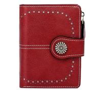sonluk Damen Geldbeutel Klein,Veganes Leder zweifach Gefalten kompakte Portmonee Damen,Reisekartenhalter mit Reißverschluss MüNzfach Ausweisfenster, B7 rojo., Casual