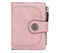 sonluk Damen Geldbeutel Klein,Veganes Leder zweifach Gefalten kompakte Portmonee Damen,Reisekartenhalter mit Reißverschluss MüNzfach Ausweisfenster, B5-rosa., Casual
