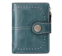 sonluk Damen Geldbeutel Klein,Veganes Leder zweifach Gefalten kompakte Portmonee Damen,Reisekartenhalter mit Reißverschluss MüNzfach Ausweisfenster, B3-azul, Casual