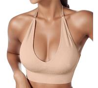 Sonnena 2025 - SujetadorS deportivo con cuello halter para mujer, sin espalda, cuello en V profundo, sujetador deportivo, acolchado, sexy gimnasio, push-up, sin espalda, tirantes ajustables
