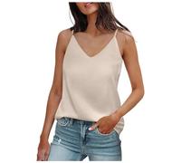 Sonnena Camisetas Mujers Mujeres Camisola de Seda Satin Camisole Plain Strappy Chaleco Top Sleeveless Blouse Casual Tank Camisetas Largas Lisas Mujers Camisola de Encaje