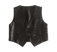 Sonnena Chaleco de lentejuelas para niños con purpurina, cuello en V, chaleco de traje, festivo, boda, chaqueta corta, hip hop, jazz, disfraz de danza