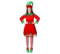 Sonnena Conjunto de disfraz de elfo para mujers, traje de cosplay de Navidad, traje de Navidad, vestido de manga larga con cinturón y sombrero, disfraz de elfos