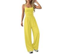 Sonnena Mono Largo Mujer Verano Elegante Sexy Cuello Halter Espalda Descubierta Pantalón de Pata Ancha Cintura Alta Casual Jumpsuit para Fiesta Boda Playa Overalls Moda Playsuit