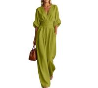 Sonnena Mono Mujer Elegante Media Manga Cuello en V Color Liso Moda Mujer Mono Casual Calle Glamour Monos Cintura Entallada con Bolsillo Ligera Cómodos para Fiesta Bodas Trabajo Oficina