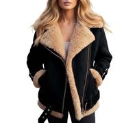 Sonnena Women's Winter Casual Faux Suede Leather Jacket, Coat Stylish Cardigans Women, Button Down Fuzzy Lined Jacket