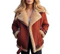 Sonnena Women's Winter Casual Faux Suede Leather Jacket, Coat Stylish Cardigans Women, Button Down Fuzzy Lined Jacket