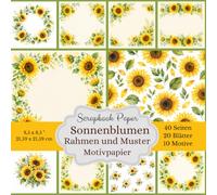 Sonnenblumen Rahmen und Muster Motivpapier: Scrapbook Paper mit floralen Sonnenblumen-Designs, Rahmen und quadratischem Bastelpapier zum Ausschneiden
