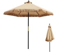 Sonnenschirm Gartenschirm im Freien, 2,1 m, strohgedeckt, tragbar, aus Holz, Sonnenschutzschirm für Hof, Terrasse