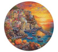 Sonneset at The Hafen 1000p Rompecabezas Redondo Adultos-Niños Landschaft Circular Puzzle Niños: 3D CKunstón Juego Familiar Impossible Regalos 1000pcs (67.5x67.5cm)