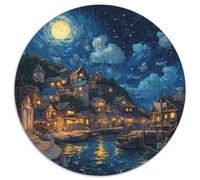Sonneset at The Hafen 1000p Rompecabezas Redondo Adultos-Niños Landschaft Circular Puzzle Niños: Familia Juego Impossible Habilidad Familiar 1000pcs (67.5x67.5cm)