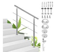 Sonnewelt Barandilla de acero inoxidable, 120cm, 2 travesaños para interior y exterior, barandilla de entrada para balcón, escalera y parapeto