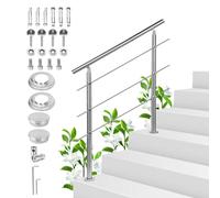 Sonnewelt Barandilla de acero inoxidable, 160cm, 3 travesaños para interior y exterior, barandilla de entrada para balcón, escalera y parapeto