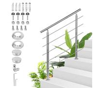 Sonnewelt Barandilla de acero inoxidable, 180cm, 5 travesaños para interior y exterior, barandilla de entrada para balcón, escalera y parapeto