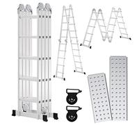 Sonnewelt Escalera multiusos de aluminio de 4 x 5 niveles, escalera multifunción de 5,8 m con plataforma, escalera con 2 placas de andamio, escalera de hasta 150 kg, escalera plegable de 20 peldaños