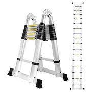 Sonnewelt Escalera telescópica de aluminio, 5 m (2,5 m + 2,5 m), portátil, escalera extensible, antideslizante, escalera de pie, escalera multiusos para el hogar, 150 kg, 330 libras, capacidad de