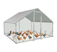 Sonnewelt Gallinero de 3 x 3 x 2 m, de acero galvanizado, para animales pequeños, gallinero, techo, gallinero, con toldo y puerta para mascotas, jaula de pollos, jaula de pájaros, animales pequeños y