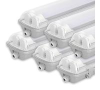 Sonnewelt Lámpara LED para ambientes húmedos, 150 cm, 6 unidades, 4000 K, blanco neutro, 2 tubos de 24 W, 4800 lm, IP65, resistente al agua, T8, lámpara de taller, lámpara de tubo, lámpara completa,