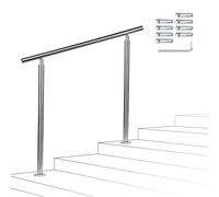 Sonnewelt Pasamanos escalera acero inox 150 * 4.2 * 106.5cm,0 barras,barandilla con kit de instalación,para interiores y exteriores, escaleras, balcón, balaustrada