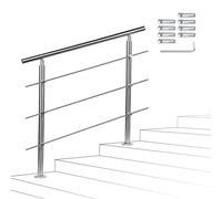 Sonnewelt Pasamanos escalera acero inox 160 * 4.2 * 106.5cm,3 barras,barandilla con kit de instalación,para interiores y exteriores, escaleras, balcón, balaustrada