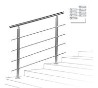 Sonnewelt Pasamanos escalera acero inox 80 * 4.2 * 106.5cm,4 barras,barandilla con kit de instalación,para Exteriores Ático Barandas para Ancianos y niños
