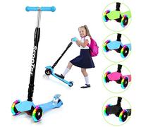 Sonnewelt Patinete plegable para niños con 3 ruedas LED y manillar regulable en altura, frenos traseros, hasta 50 kg para scooters niños de 3 a 14 años, azul
