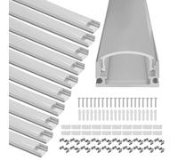 Sonnewelt Perfil LED de aluminio en forma de U, 1 m, 10 unidades, para tiras LED de hasta 12,5 mm, con tapa, tapas finales y clips de montaje para tiras LED y cintas LED