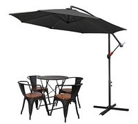 Sonnewelt Sombrillas terraza grandes 350cm de diámetro, sombrilla con manivela, Parasol jardin de aluminio, protección UV, con soporte, parasol excentrico, impermeable (Gris)