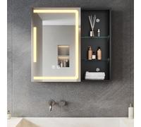SONNI Armario con espejo para baño con iluminación, 65 x 60 cm, armario con espejo LED con enchufe, regulable, 3 colores de luz ajustables, sin vaho, armario de baño, armario de medicina, color negro