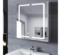 SONNI Armario Espejo Baño con Luz 65 x 65 cm Bisagra Conductora Antivaho,Interruptor Táctil,2 Puertas,Espejo de Baño con Armario y LED,Aluminio y Enchufe para Afeitadora