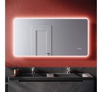 SONNI Espejo Baño con Luz 120x60 cm con Reloj/Indicador de Temperatura Interruptor Táctil Espejo de Baño LED Pared