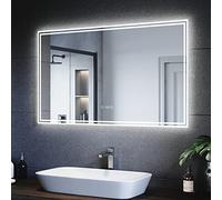 SONNI Espejo Baño con Luz Bluetooth 5.0 y Antivaho 120x70 cm Espejo de Baño con Luz LED Interruptor Táctil,con Reloj/Indicador de Temperatura,IP65