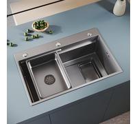 SONNI Fregadero de cocina, 70 x 45 cm, acero inoxidable 304SUS, 1 cubeta de encastre con escurridor, colador rectangular y conjunto de desagüe, 3 agujeros pretaladrados, color plateado.
