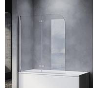 SONNI Mampara Bañera Plegable NANO 120 x 140 cm Cristal Templado 6mm Mamparas de Bañera Abatible 2 Hojas 180° Perfil Aluminio