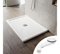 SONNI Plato de ducha cuadrado de 120 x 80 x 4 cm, con diseño plano, plato de ducha antideslizante, material SMC, drenaje central, incluye desagüe