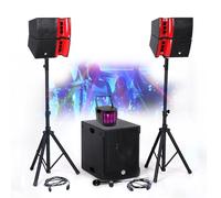 SONO COMPLETE 1200 W BM Bmsonic BMS15-HORN, Altavoces satélites, SUB 38 cm USB/Bluetooth, soportes cables, luz SUN