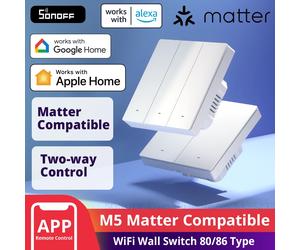 SONOFF-Interruptor de pared inteligente M5 Matter, interruptor de botón tipo 80/86, marco de interruptor de 1/2/3 entradas, funciona con Alexa, Google, Apple Home, Alice M5-Matter-86-3C