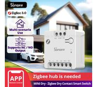 SONOFF MINI-ZBD Zigbee 3.0 Relé de contacto seco, entrada AC/DC, compatible con hubs Zigbee, funciona con Alexa y Google Home, relé inteligente para puerta de garaje, caldera, motores DC y solenoides