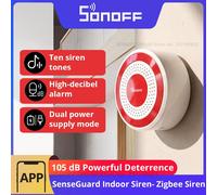 SONOFF SNZB-09P Zigbee SenseGuard Sirena Interior, Alarma Sonora de 105dB y Alertas de Luz Roja, Alimentación Dual USB y Batería de Respaldo